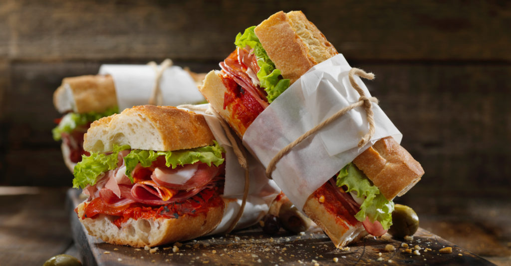 Sandwich on display on a landscape image